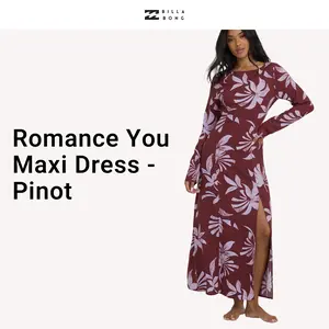 BILLABONG Women's Romance You Maxi Dress, Split at Front Skirt, Body-Skimming Fit, Long Sleeves, Back Zipper Closure, Low Back