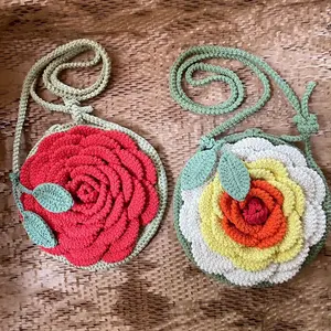 Handmade Crossbody crochet bag, crochet rose bag, 3d rose bag, flower crossbody bag, gift for her, crochet bag Floral