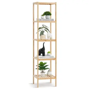 VEVOR 5-Tier Bathroom Standing Shelf, Narrow Shelving Unit, Display Storage Rack Organizer, Freestanding Flower Plant Stand, Multifunctional Bamboo Shelf Ideal for BathRoom, Kitchen, Home, Natural