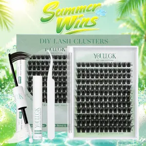 YOULUCK DIY Lash Clusters Kit - Soft Fluffy Long-Lasting Lashes with Glue Remover & Tweezer for Beginners Easy At-Home Application - Eyelash Set