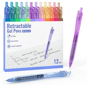 12Pack 0.5mm Black Ink Quick Dry Retractable Gel Pen Set, Cute Transparent Pastel Fine Point Note Taking Aesthetic lnk Pens, Comfort Grip Drawing Writing School Office  (Black)