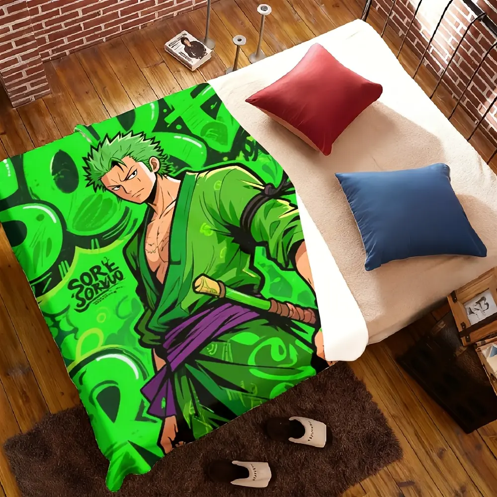 1pc Roronoa Zoro anime-inspired print ultra-soft flannel blanket
