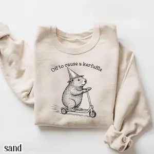 Off To Cause A Kerfuffle Sweatshirt Funny Groundhog Scooter Sweater Silly Animal Sweatshirt Pullover Adult Humor Sarcastic Crewneck