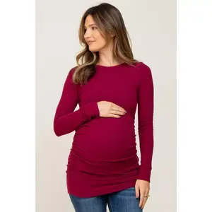 PinkBlush Burgundy Soft Knit Ruched Maternity Top Burgundy X Large
