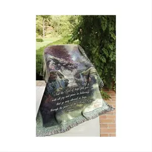 212 MAIN Jacquard Woven Cotton Fiber Tapestry Throw Blanket - 50x60 in, Colorful Fringe, Garden Scene Design, Biblical Verse & Hope Message by Manual Woodworkers and Weavers