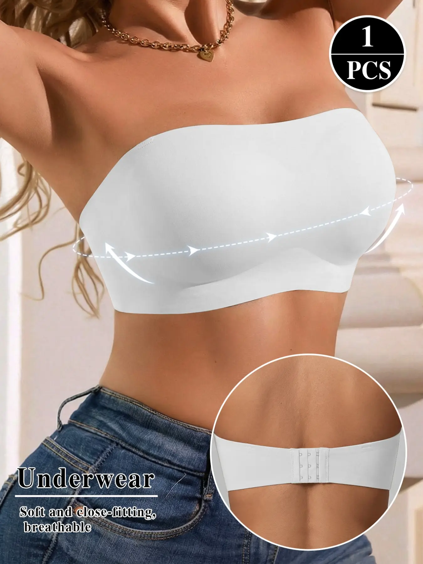 Push Up Bandeau Bra with Non-Slip Adhesive Tape, Elegant Anti-Sagging Wireless Strapless Everyday Underwear, Adjustable Multi-Row Back Closure, Invisible Bra for Daily Wear, Fit