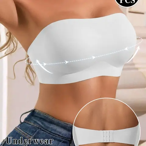 Push Up Bandeau Bra with Non-Slip Adhesive Tape, Elegant Anti-Sagging Wireless Strapless Everyday Underwear, Adjustable Multi-Row Back Closure, Invisible Bra for Daily Wear, No Shifting Bra