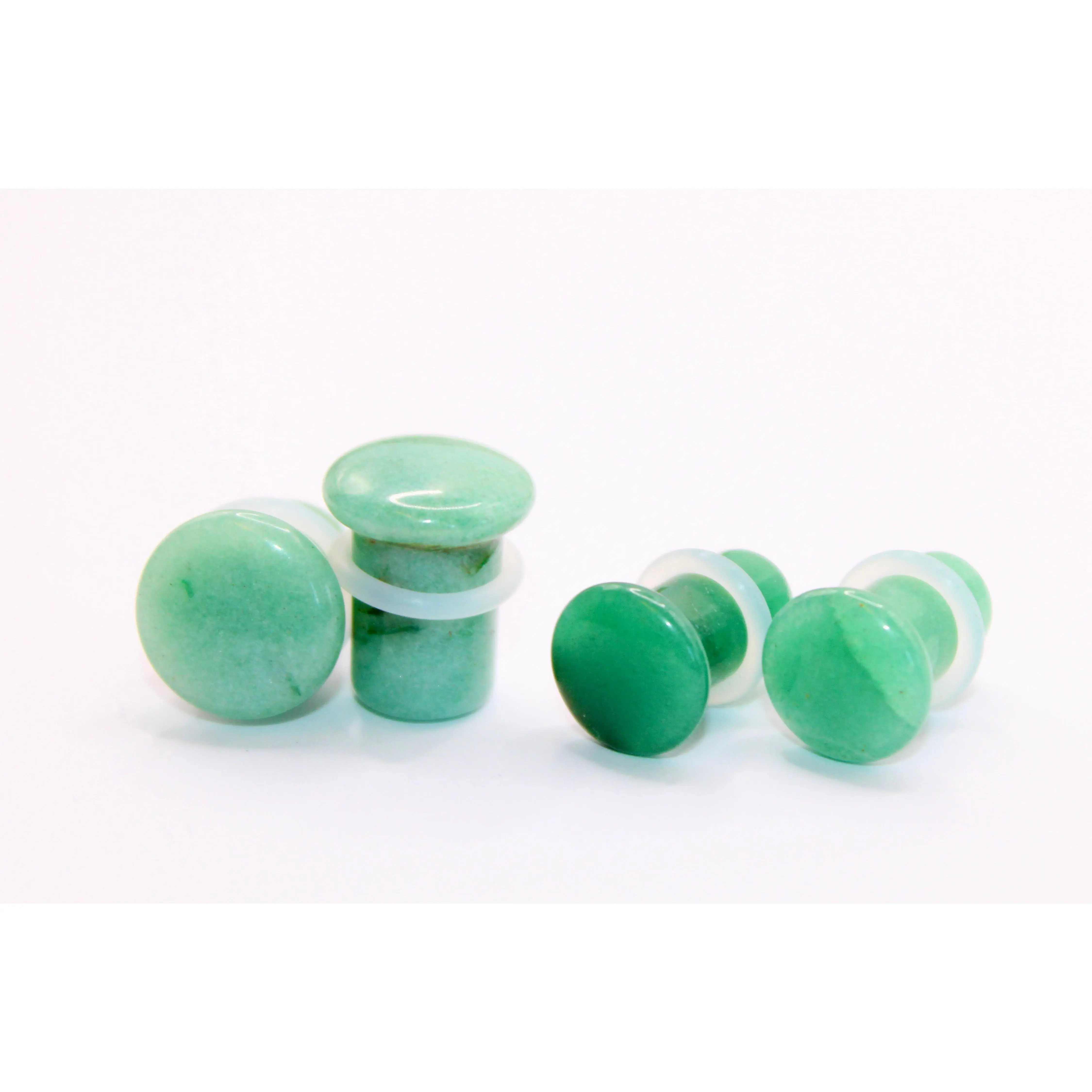 Unisex Natural Gemstone Plugs for Stretched Ears, Single Flare Polished Green Gauges with O-Rings, Comfortable Fit - 1 Pair