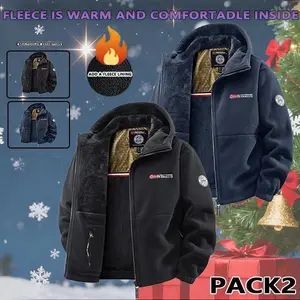 Men's Fleece Lined Fabric Hooded Jacket, Warm Windproof Coat with Pockets, Casual Fall & Winter Outerwear, Long Sleeve Zipper Design Menswear