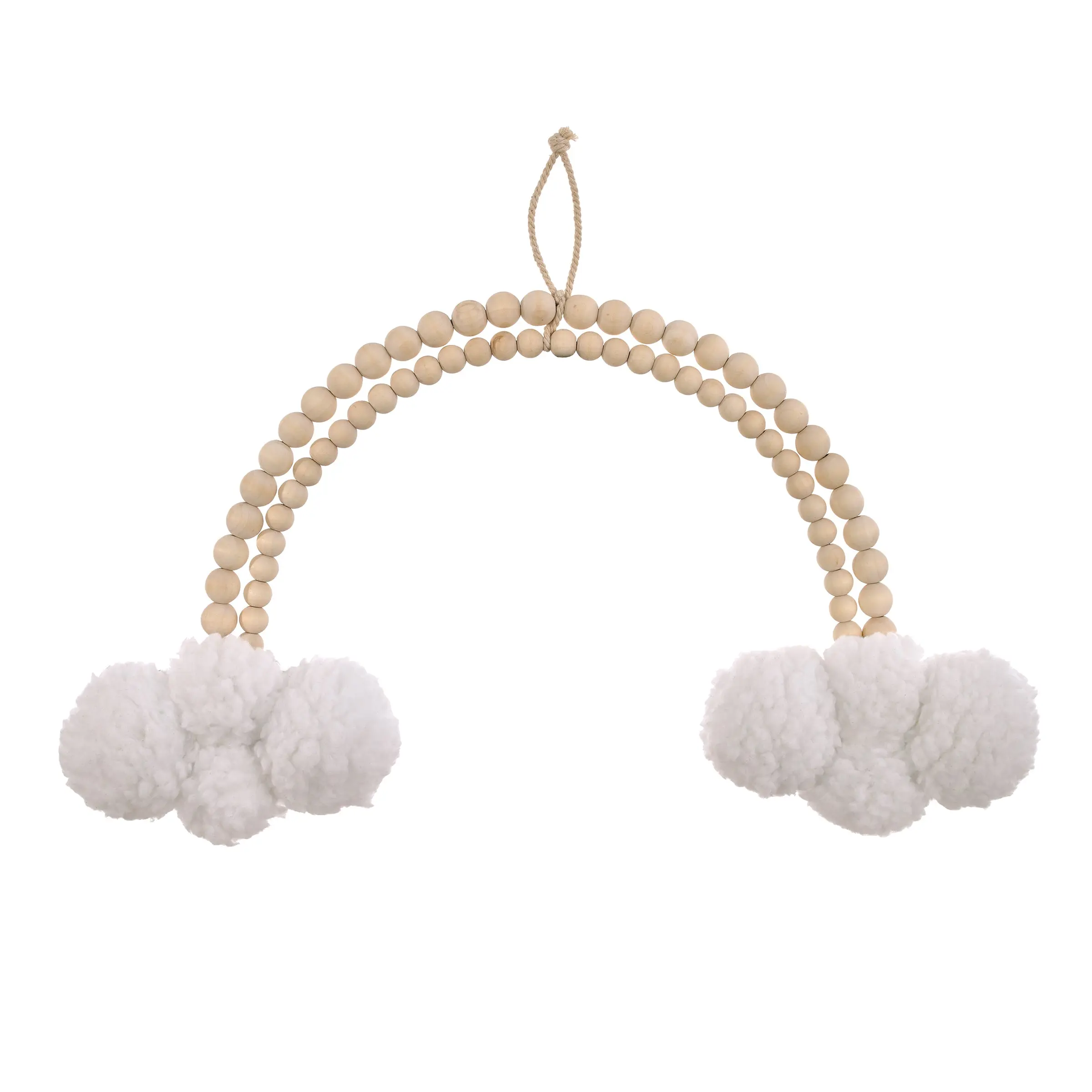 Rainbow and Clouds Natural Wooden Beads and White Chenille Clouds Nursery Wall Decor