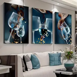 Wine Glass Pattern Unframed Painting, 3 Counts/set Modern Canvas Wall Art, Wall Decor for Home, Living Room, Bedroom, Kitchen, Office