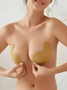Invisible Sticky Backless Strapless Push-Up Bra, Seamless Smooth Front Closure Self-adhesive Silicone Bra, Reusable Nipple Covers for Women's Dresses and Lingerie, Adhesive Bra Inserts