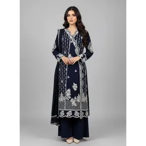 3pc lilen shifli and embroidered angrakha frock with sharara