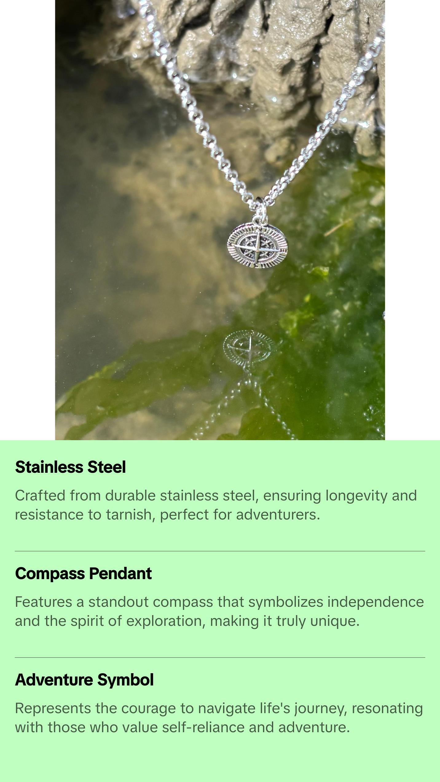 Lone Explorer- Stainless Steel Chain with Compass Pendant - Single Pendant for Independence and Adventure