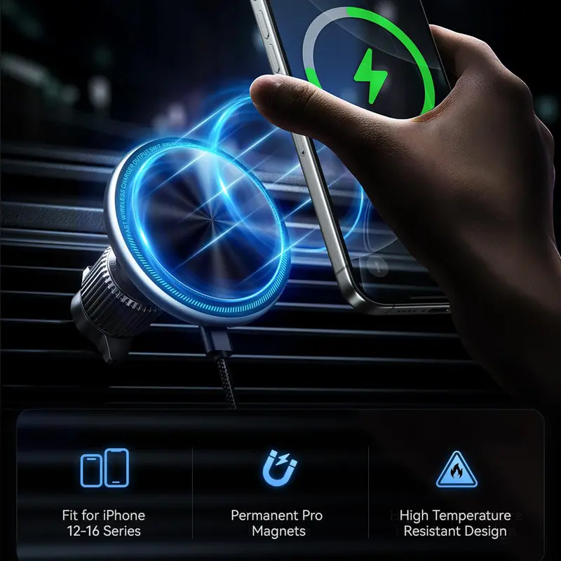 Phone Holders Mounts Stand For Magsafe Car Mount 15W MAGFAST Car Charger | LED Magnetic with Air Vent Holder for iPhone 16/15/14/13/12 - Fast Charging on the Go While Driving/on the Road/While Commuting