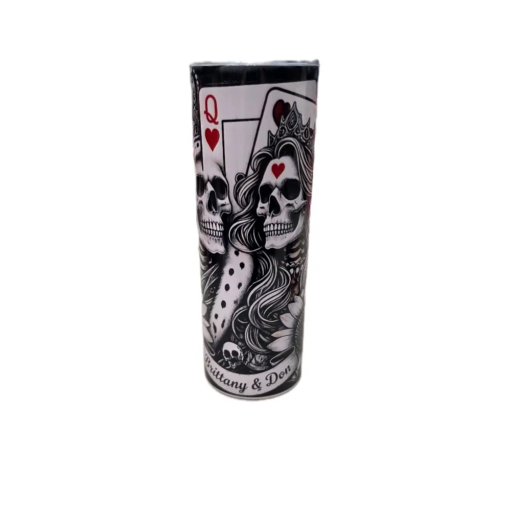 20oz King & Queen Skull Print Stainless Steel Tumbler - Customizable Names, Default Size, Gift Ideas, Grandma Gift Ideas