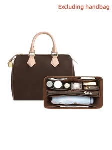 2026 New Premium Felt Handbag Organizer Insert for Speedy25/30, Makeup Travel Tote Inner Bag with 9 Pockets, Secure Zipper Compartments, Felt Purse Inserts, Handbag Storage bag, Liner Bag, Purse Organizer Insert for Luxury Handbag & Tote Bag