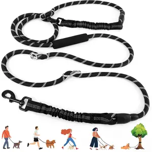 Heavy Duty Hands Free Dog Leash, 10FT Adjustable Handsfree Dog Training Leash with Shock Absorbing Bungee, No Pull Tangle Free Reflective Body Waist Leash for Dog Walking Running