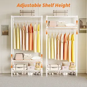 Heavy Duty Freestanding Clothes Rack, Metal Wire Shelving Storage with Hanging Rod, Adjustable 3 Tier Open Wardrobe Organizer for Entryway Bedroom Laundry Room, Space Saving, 17.7x35.4x68 Inch, Rust Resistant Easy Assembly