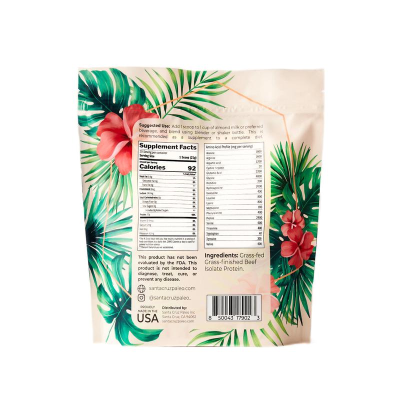 Santa Cruz Paleo Grass-Fed Grass-Finished Beef Isolate Protein Bag | Zero Artificial Additives | All-Natural | Chocolate | Horchata | Au Naturale | Flavors
