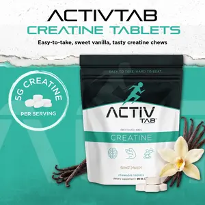 ACTIVTab Creatine Chews, Sweet Vanilla Flavor, 5g Creatine Monohydrate per Chewable Tablet Serving, Smooth Fast-Absorbing Muscle Builder, Brain & Strength Support, No-Sugar, Easy-to-Take Creatine Nutritional Supplement
