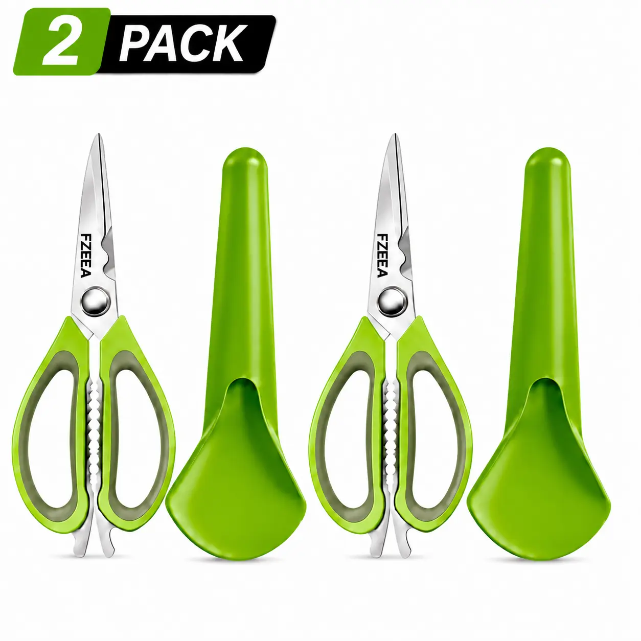 FZEEA Heavy-Duty Stainless Steel Kitchen Shears, Multipurpose Food & Herb Cutting Tool with Blade Guard, Scissor Form for Home Use