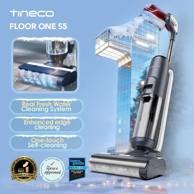 Tineco FLOOR ONE S5 Smart Cordless Wet-Dry Vacuum Cleaner and Mop for Hard Floors, Digital Display, Long Run Time, Great for Sticky Messes and Pet Hair, Space-Saving Design