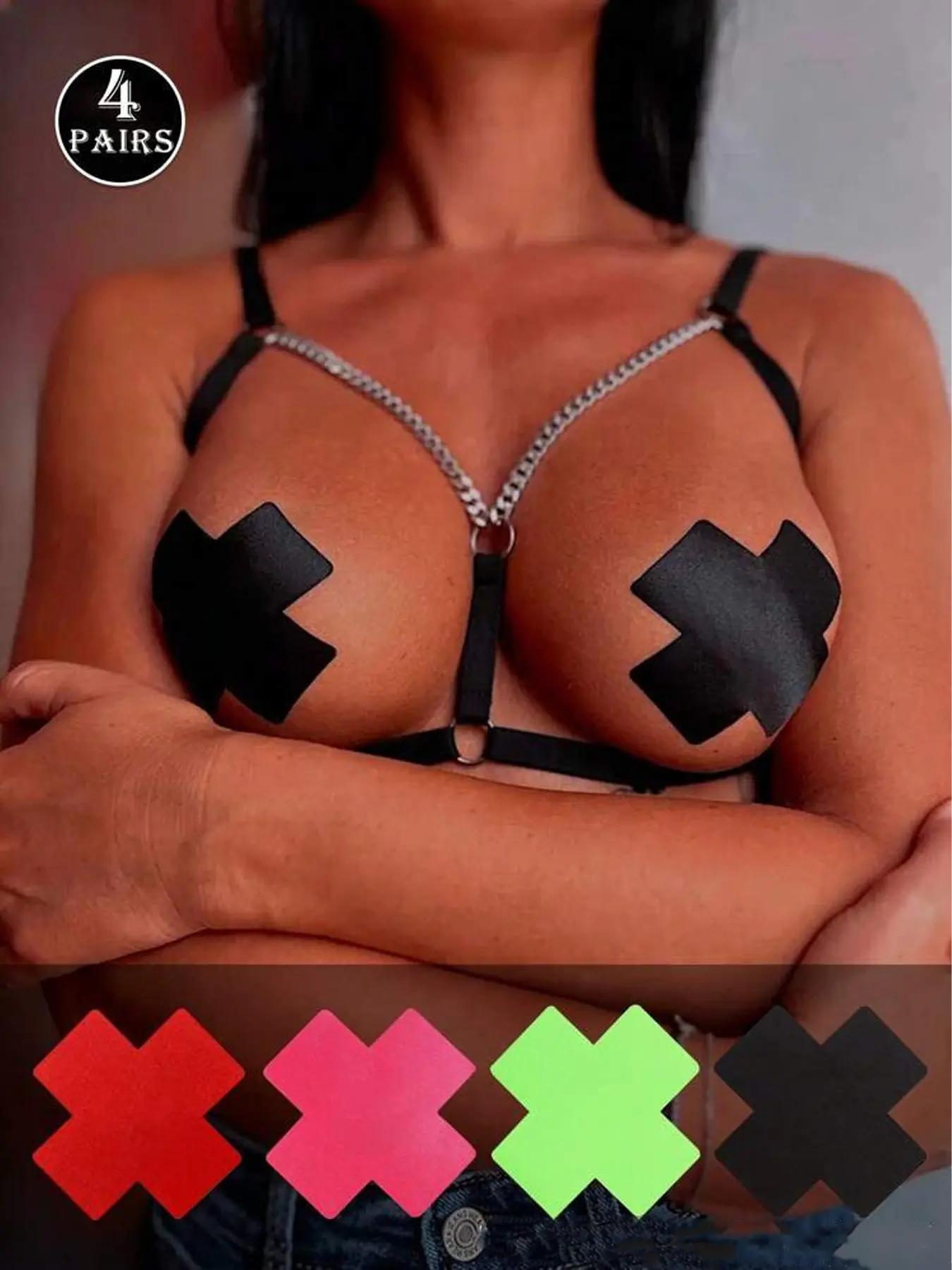 4 Pairs Sexy Breast Stickers, Satin Anti-Collision Disposable Adhesive, Breathable Crossed Nipple Covers, Bra Accessories, Perfect for Parties & Events