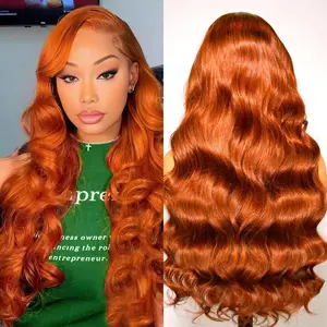 13x6 Ginger Orange Lace Front Wigs Human Hair 350 Colored HD Transparent Lace Frontal Wig Human Hair Orange Wigs Pre Plucked With Baby hair