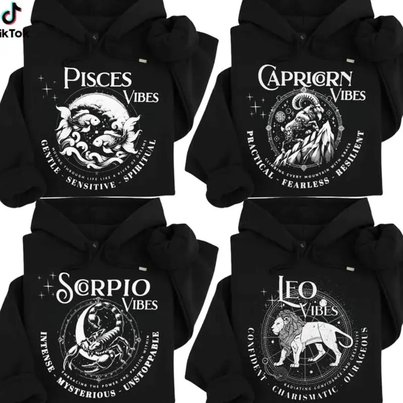 Full 12 Zodiac Hoodie, Minimalist Astrology Sign Pullover Hoodie, Trending Valentine's Unisex Graphic Hoodie, Casual Outfit, Comfortable Menswear & Womenswear Top