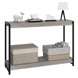 Rustic Console Table with Storage – 39.5" Narrow Sofa Table with Slatted 2-Tier Shelf – Ideal for Entryway, Living Room, Hallway, Behind Couch – Easy Assembly