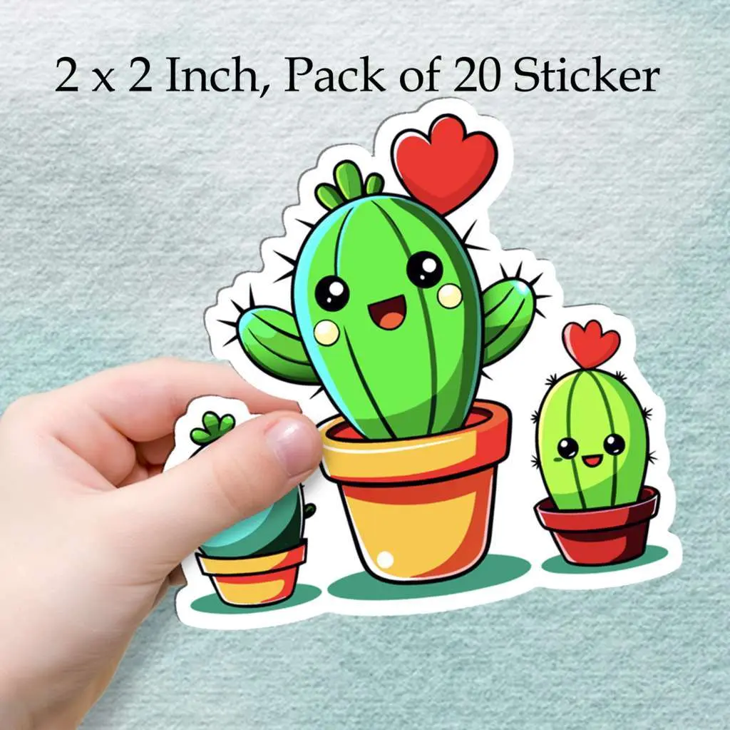 Sticker Pack 20 Cartoon Kawaii Cactus Sticker, Cute Desert Plant Decal -  TikTok Shop