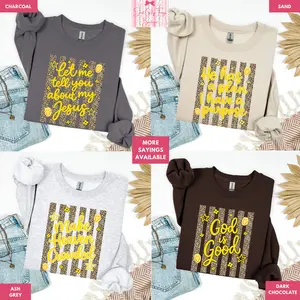 Leopard Preppy Striped Christian Sweatshirt, Retro Cheetah Sweatshirt, Leopard Sweatshirt, Preppy Christian Sweatshirt, Coquette Religious Faith Based Sweatshirt, Trendy Stripe Smile Face, God is Good, Let Me Tell You About My Jesus, Make Heaven Crowded