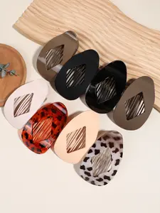 Simple and exquisite flat oval hair clip, safe and comfortable arc design, elegant and retro brown autumn and winter large flat hair clip, all-match simple women's hair accessories, Flat Claw Clips