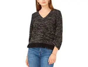 VINCE CAMUTO Space-Dyed Fringe-Trim Top L Polyester Shirts