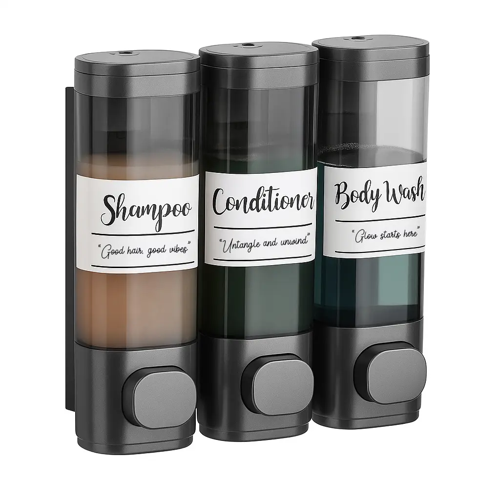 Modern Essentials Soap Dispenser - 3 Chamber - 3x400ml or 3x300ml - No Drill Wall Mount - Black Chrome Silver White Gold Gun Metal - Toiletries Organizer for Creams & Liquid Soaps