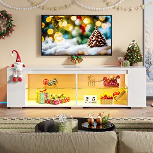 Pinmoco LED TV Stand for TVs up to 80" Gaming Entertainment Center with Side Bookshelf and 4 Open Shelves Black High Gloss Finish