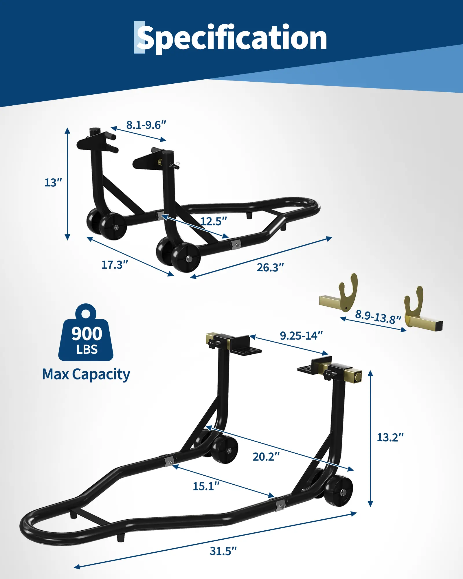 Garvee Motorcycle Rear Stand Lift – 450 lbs Capacity with U+L Adjustable Swingarm Spool – Heavy Duty Maintenance Rack – Appropriate for Motorbikes – Black or Red