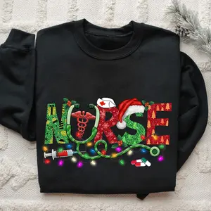 Glitter Christmas Nurse Shirt, Cute Nurse Christmas Sweatshirt, Cute Xmas Medical RN T-shirt, Christmas Gift for Nurse