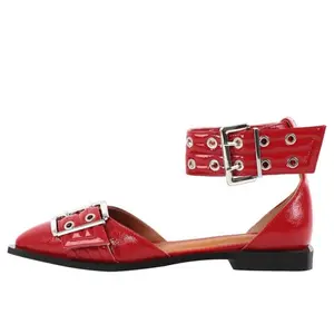 Sexytag Women's Buckle Ballet Flats Ankle Strap Wide Wedge Casual Pointed Toe Ballerina Shoes Block Heel