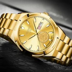 VEADONS Men's Gold Luxury Watch Swiss Automatic 30M Waterproof Date Luminous Mineral Crystal Summer Business Casual Dress Watch for Day Night Wear