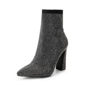 Dream Pairs Women’s Pointed Toe Rhinestone Covered High Heeled Ankle Boots Pull-On Easy Wear  Chic And Elegant For All Day Wear