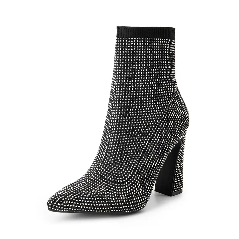 Dream Pairs Women’s Formal Stylish Pointed Toe Rhinestone-Covered High Heeled Ankle Shoes, Pull-On Footwear for Easy All-Day Wear