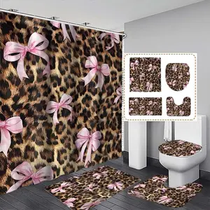 Leopard Print Shower Curtain Set with 12 Hooks, Modern Bathroom Decor, No-Drill Bath Divider, Multifunctional Home Decoration Gift