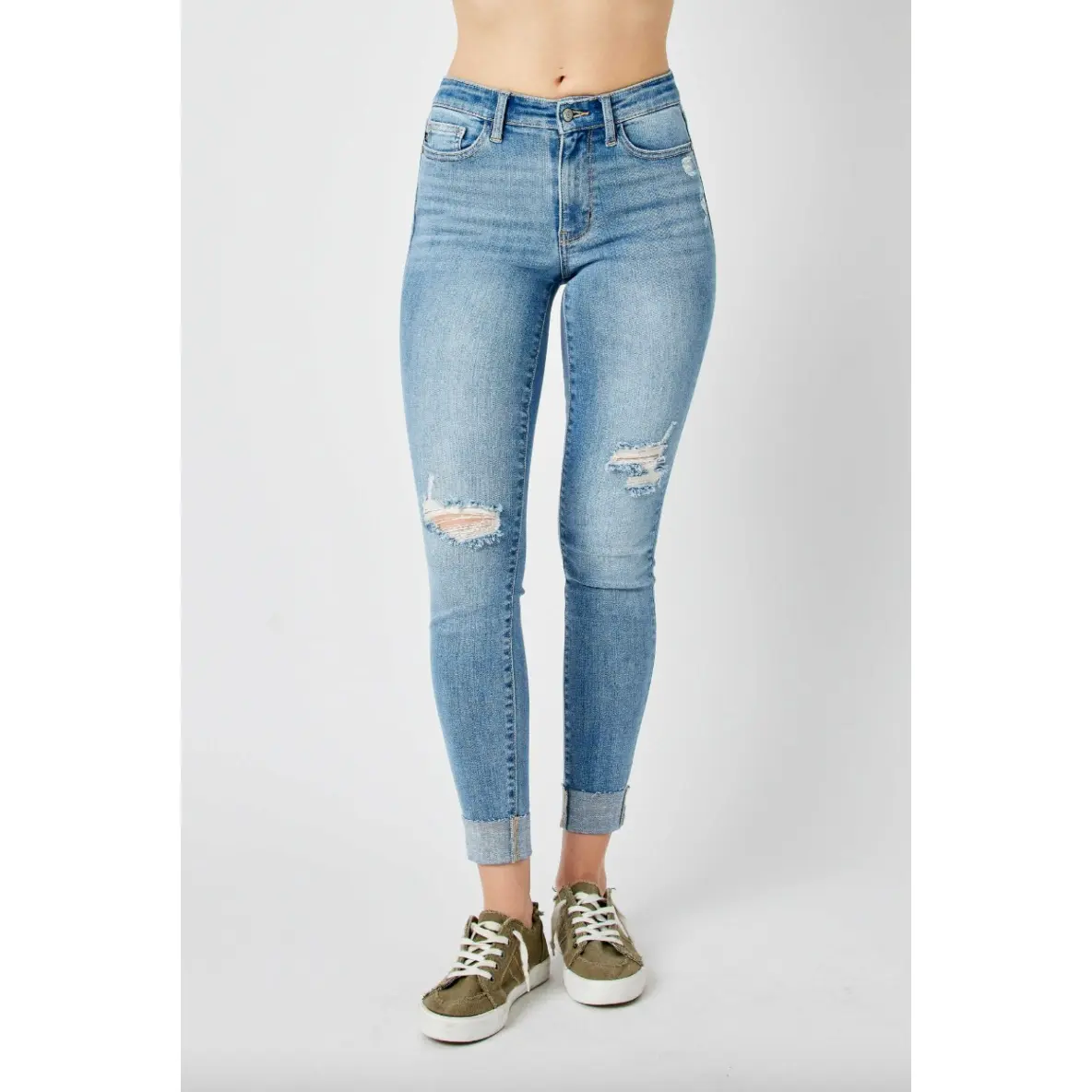 Judy Blue Destroy Cuffed Skinny Jeans