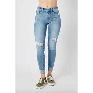 Judy Blue Destroy Cuffed Skinny Jeans