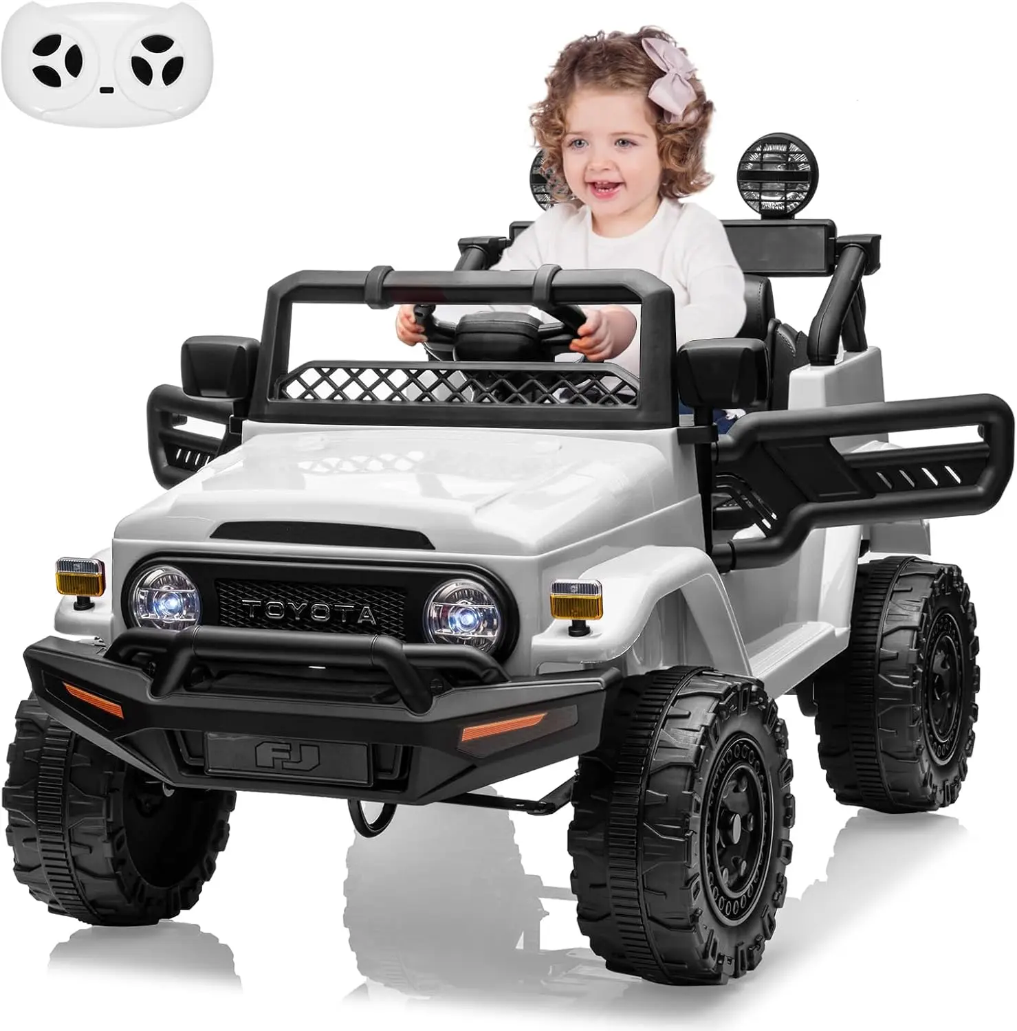 Ride On Car, 12V Electric Car for Kids, Kids Toys with Remote Control, Music, LED Headlights, Double Doors, Safety Belt, Ride On Toys for Boys Girls-02