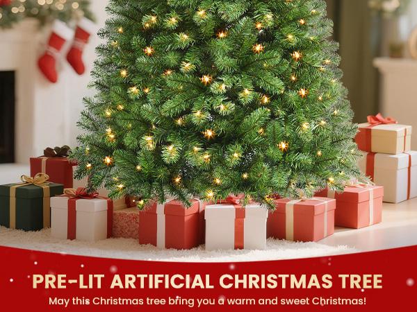 SHareconn 6.5 FT Pre-Lit Hinged Christmas Tree with Warm White & RGB Lights PE+PVC Branch Tips Ideal Xmas Decoration Eco-Friendly Durable LED Lantern Ornaments