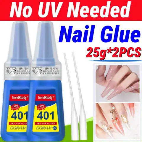 TrueBeauty 401 Strong Hold Nail Glue (2-Pack Bottles, 25g Large Capacity) - 150% Stronger Bond, Fast-Bonding, Waterproof Heavy-Duty Gel, 90+ Days Long-Lasting, No UV Lamp Needed, for Press Ons/Nail Art, Everyday Use Basic Supplies for Adults