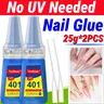 TrueBeauty 401 Strong Hold Nail Glue (2-Pack Bottles, 25g Large Capacity) - 150% Stronger Bond, Fast-Bonding, Waterproof Heavy-Duty Gel, 90+ Days Long-Lasting, No UV Lamp Needed, for Press Ons/Nail Art, Everyday Use Basic Supplies for Adults